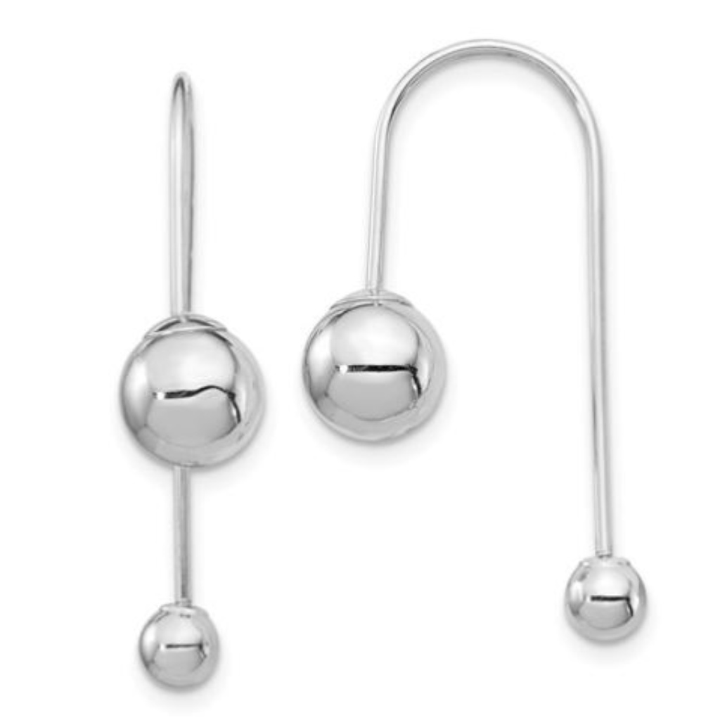 14k White Gold Bead With Screw End Threader Earrings